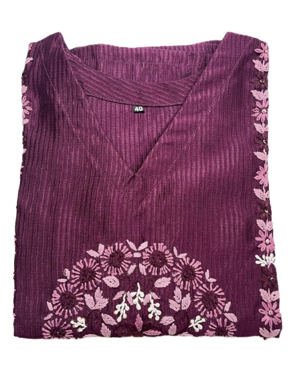 Hand embroidery wine color long kurti