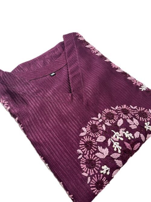 Hand embroidery wine color long kurti
