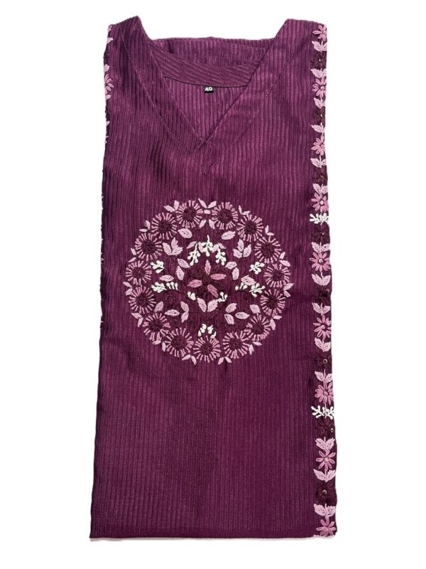 Hand embroidery wine color long kurti