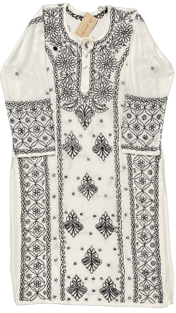 White Chikankari Palazzo Set with Elegant Black Thread Work