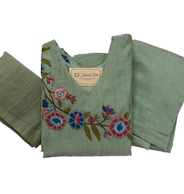 Elegance in Green: Premium Mul Chanderi Kurti Set
