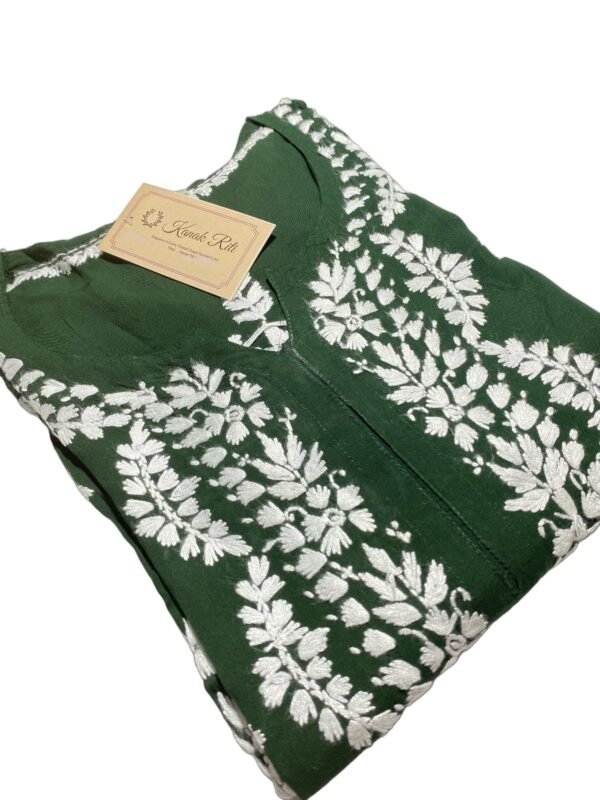 Elegant Dark Green Chikankari Kurti for Office Wear