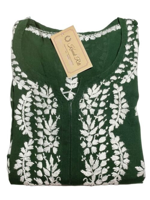 Elegant Dark Green Chikankari Kurti for Office Wear