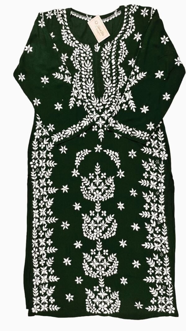 Elegant Dark Green Chikankari Kurti for Office Wear