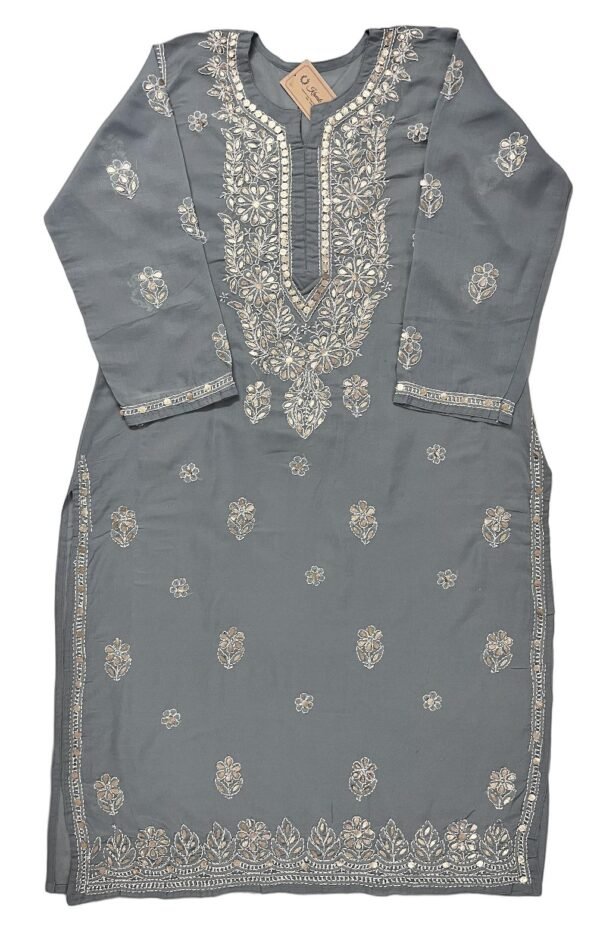 Elegant Dark Grey Chikankari Kurti for Parties | Kanak Riti