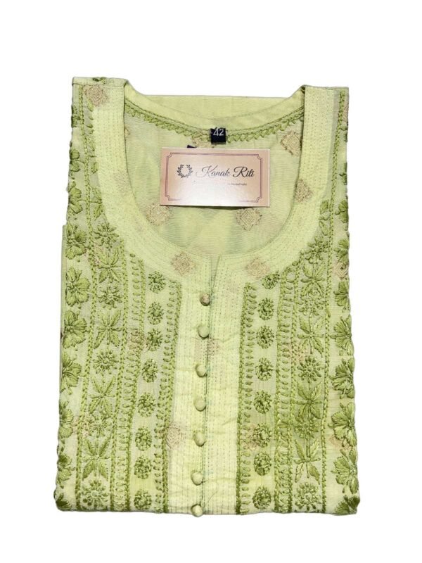 Elegant Green Chikankari Kurti - Premium Banarasi Fabric