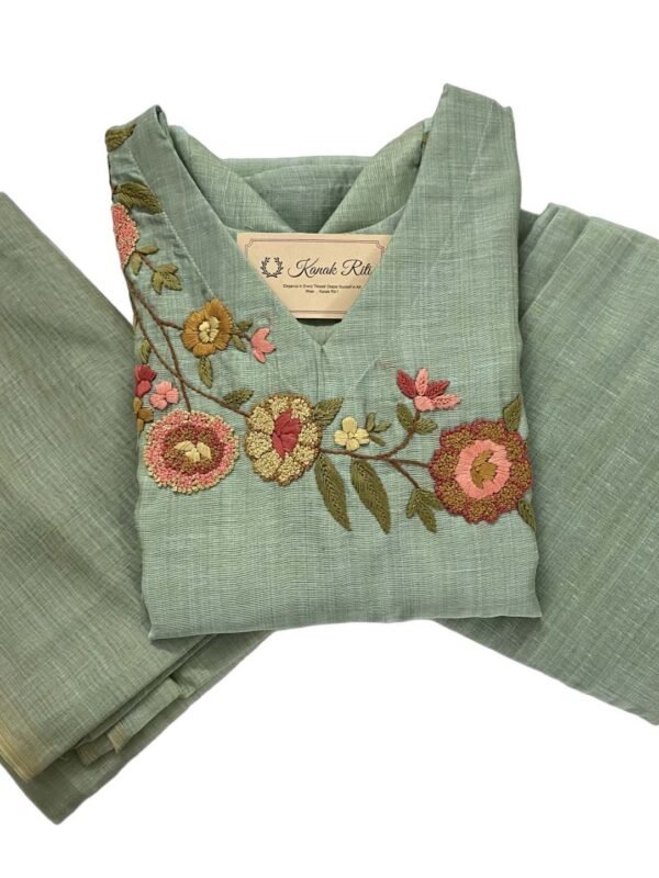 Premium Mul Chanderi Kurti Set Excellent Hand Embroidery
