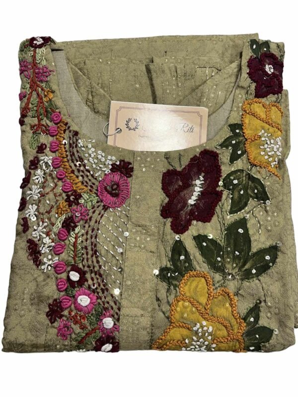 Elegant Hand Embroidered Kurti in Muslin Jacquard - Beige