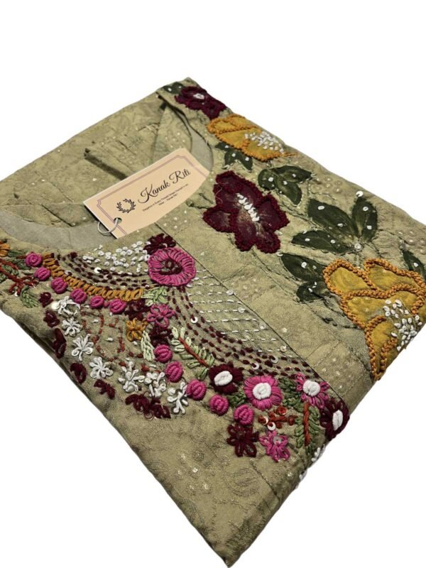 Elegant Hand Embroidered Kurti in Muslin Jacquard - Beige