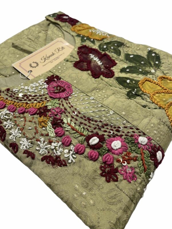 Elegant Hand Embroidered Kurti in Muslin Jacquard - Beige