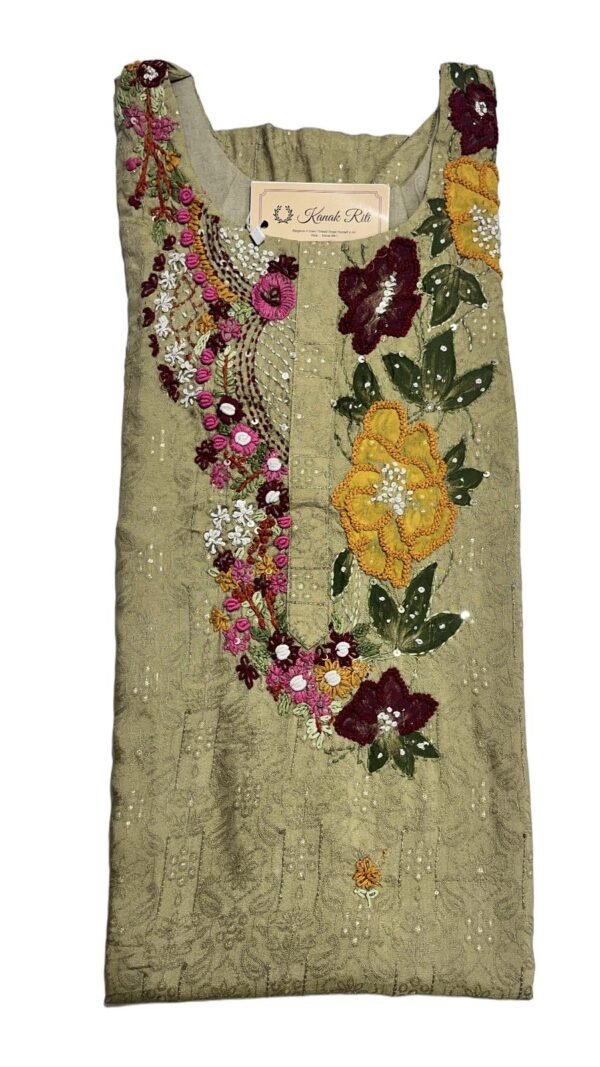 Elegant Hand Embroidered Kurti in Muslin Jacquard - Beige