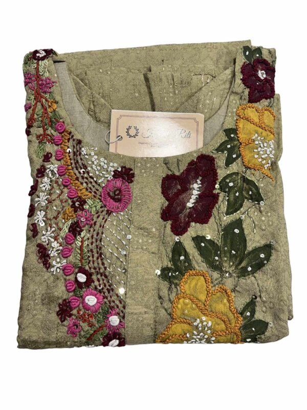 Elegant Hand Embroidered Kurti in Muslin Jacquard - Beige
