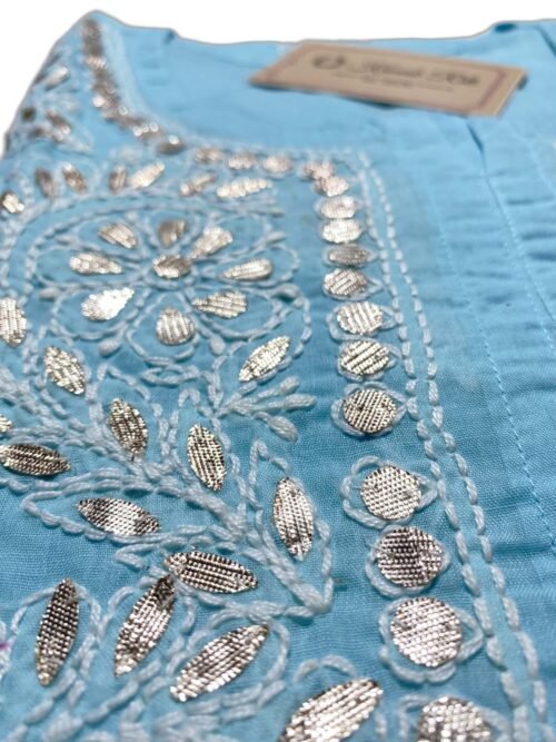 Elegant Light Blue Chikankari Cotton Kurti