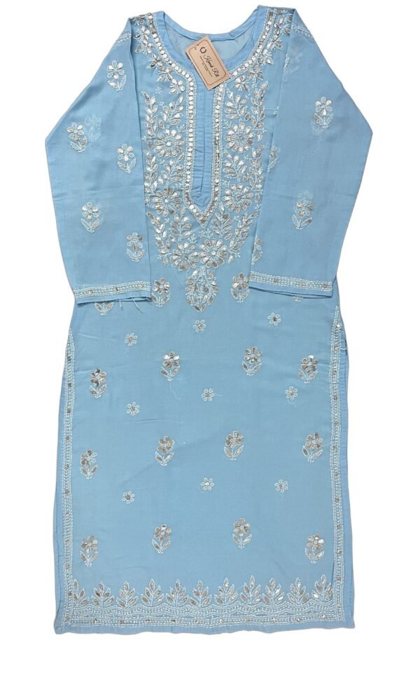 Elegant Light Blue Chikankari Cotton Kurti