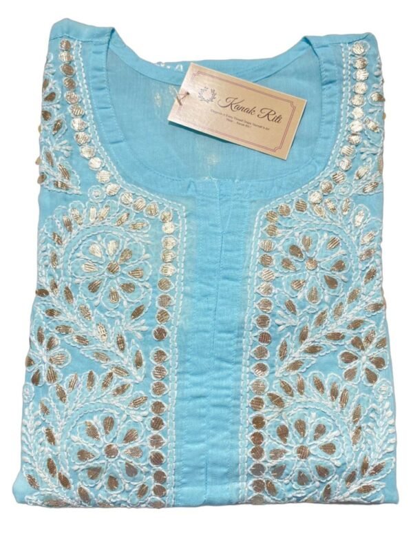 Elegant Light Blue Chikankari Cotton Kurti