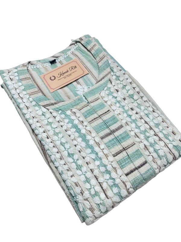 Elegant Long Stripe Chikankari Kurti for Office Wear