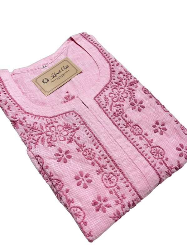 Elegant Pink Kota Doria Kurti with Chikankari Embroidery