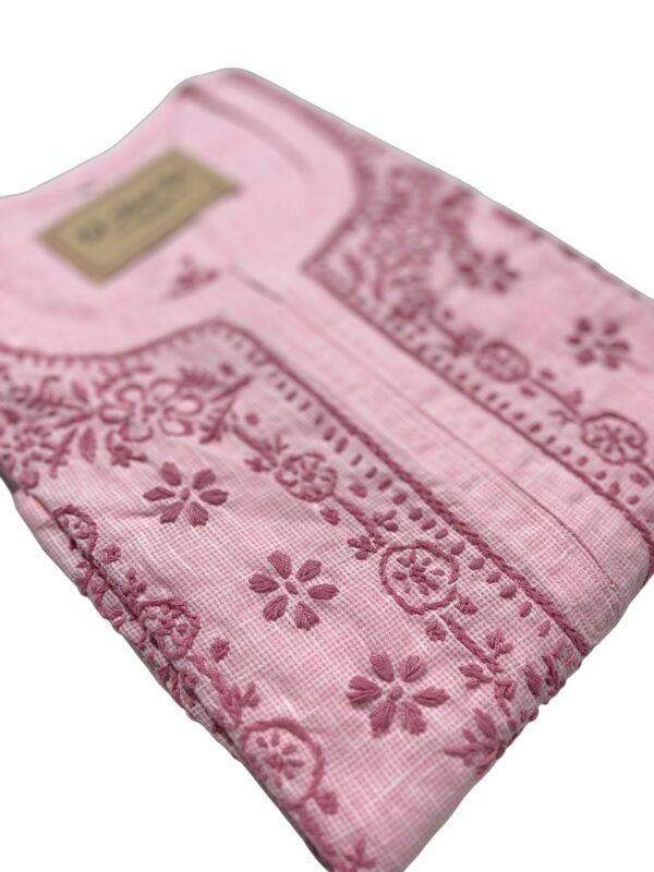 Elegant Pink Kota Doria Kurti with Chikankari Embroidery