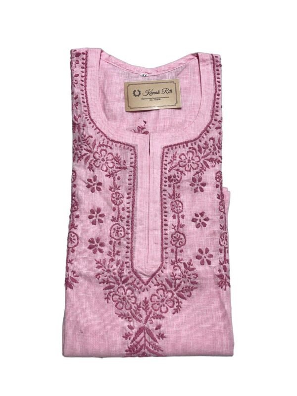 Elegant Pink Kota Doria Kurti with Chikankari Embroidery