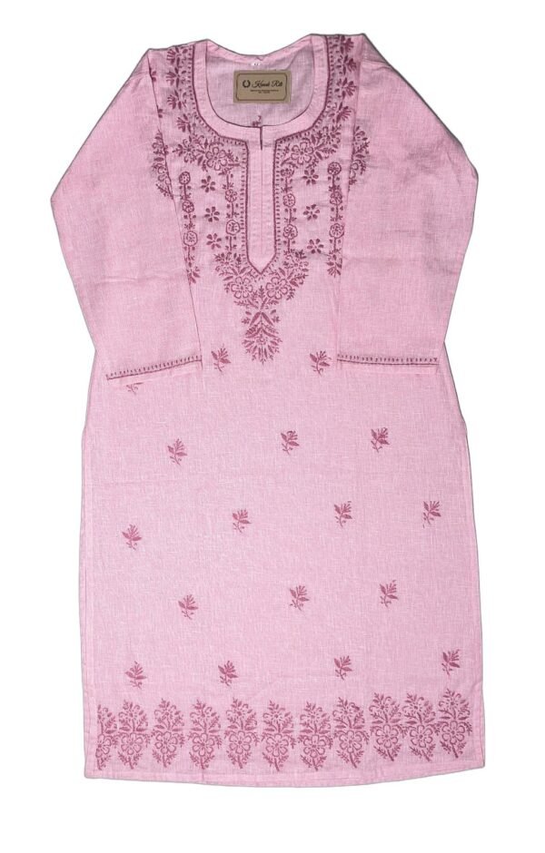 Elegant Pink Kota Doria Kurti with Chikankari Embroidery