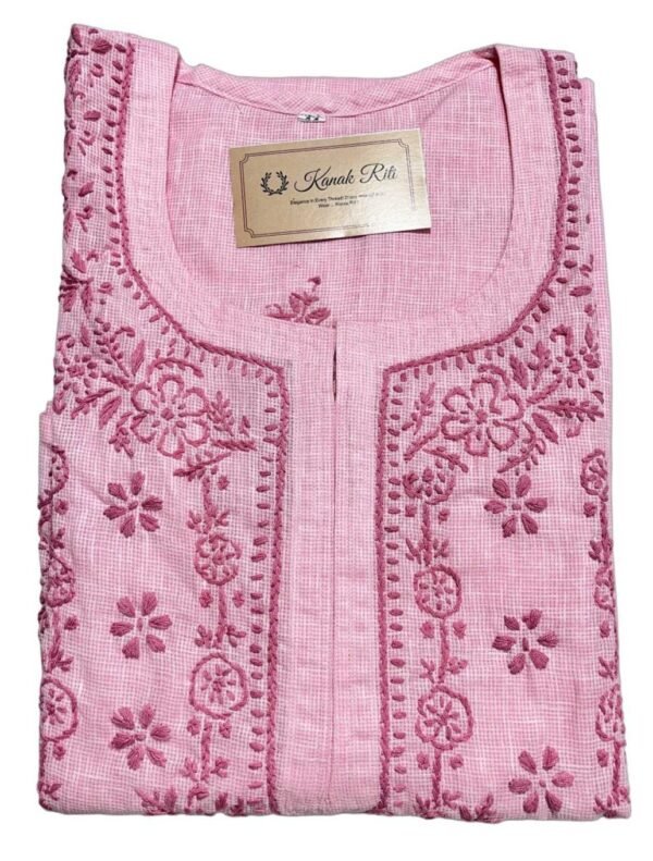 Elegant Pink Kota Doria Kurti with Chikankari Embroidery