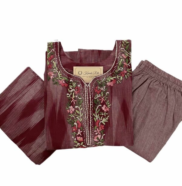 Elegant Handloom Woven Red Ikkat Kurti Set with Dupatta