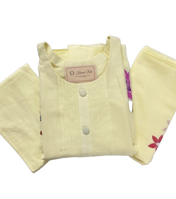 Elegant Yellow Hand-Painted Kurti Set with Dupatta