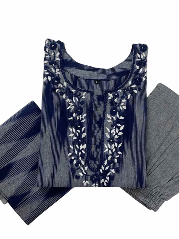 Ikkat Kurti with Pant and Dupatta - Ethereal Blue Ensemble