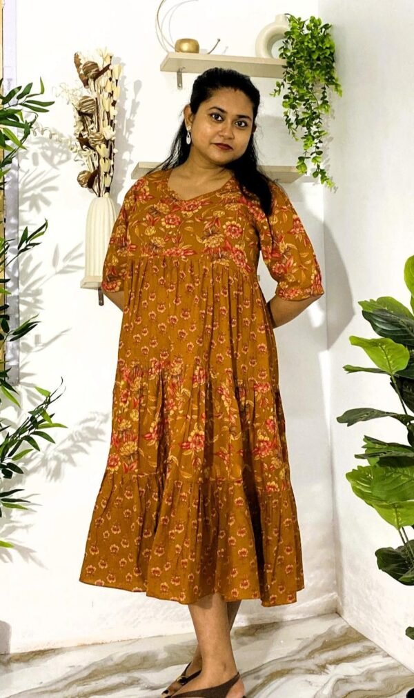 Kanak Riti Golden Yellow Cotton Dress with Kantha Stitch